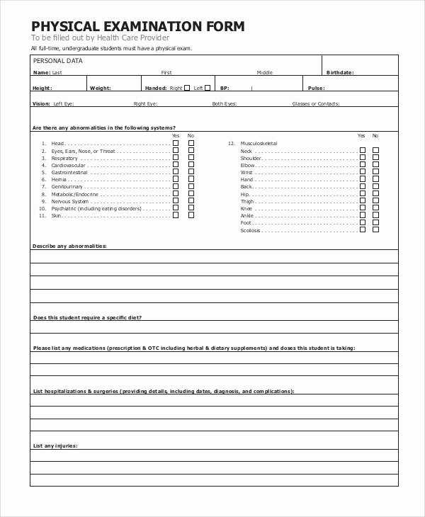 Physical Examination forms Template Inspirational 8 Sample Physical forms
