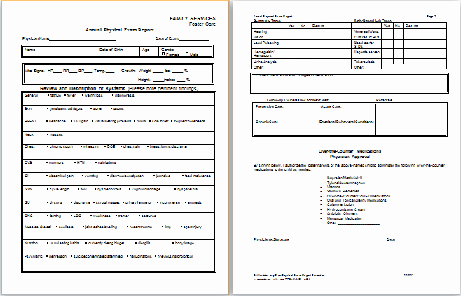 Physical Examination forms Template Inspirational Physical Examination Report form