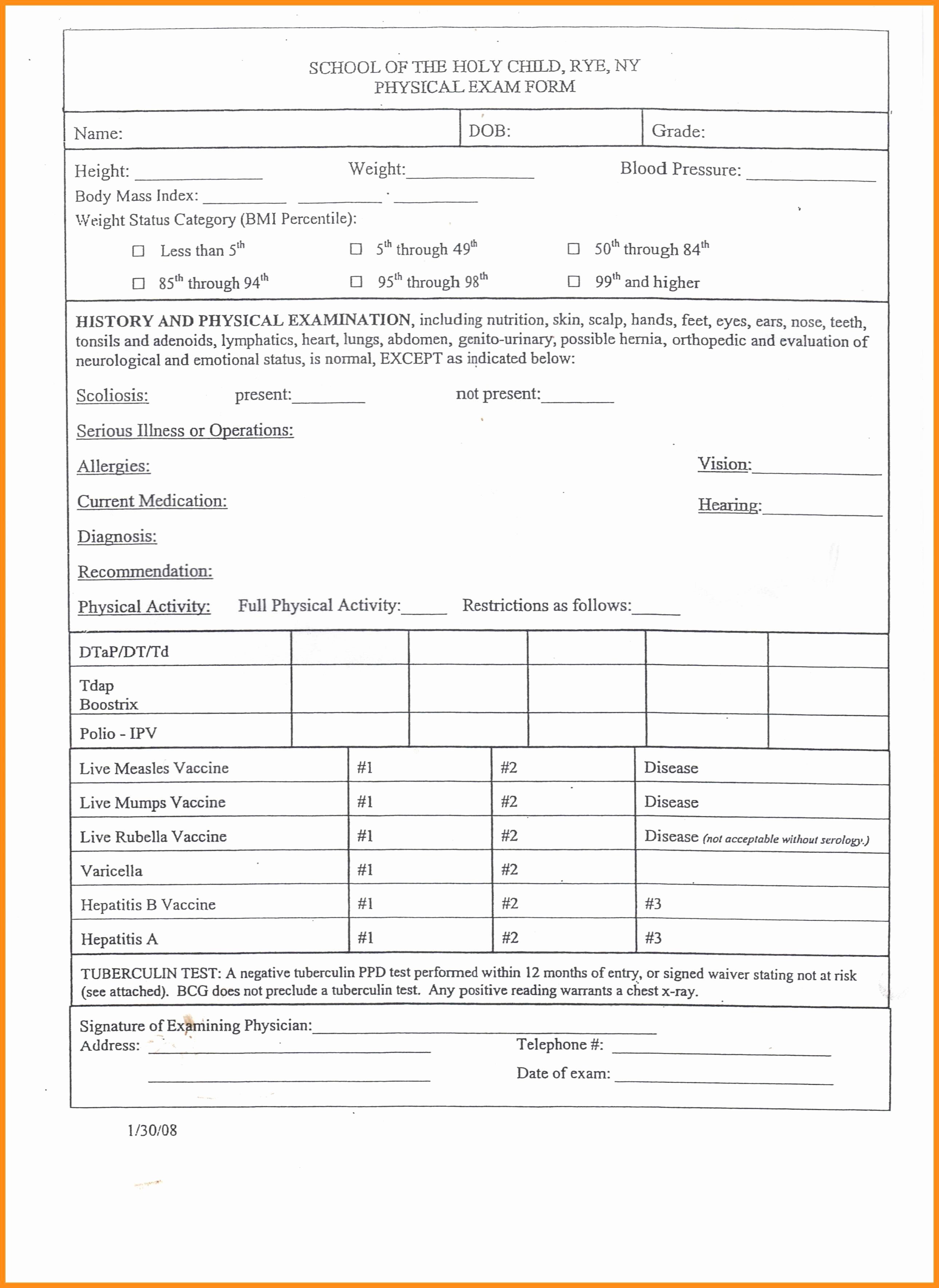 Physical Examination forms Template Lovely 10 11 Physical Exam forms Templates