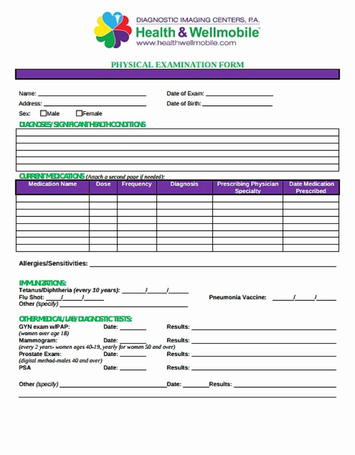 Physical Examination forms Template Lovely 8 Yearly Physical form Templates Pdf