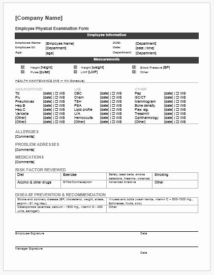 Physical Examination forms Template Luxury Employee Physical Examination forms Ms Word