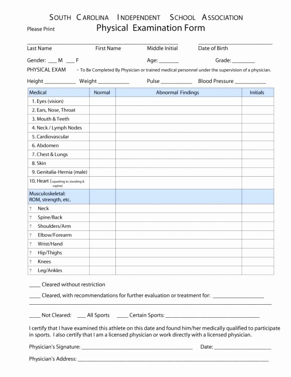 Physical Examination forms Template New 43 Physical Exam Templates &amp; forms [male Female]