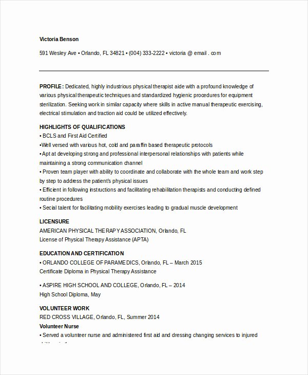 Physical therapy Resume Template Inspirational Physical therapist Resume 5 Free Word Pdf Documents