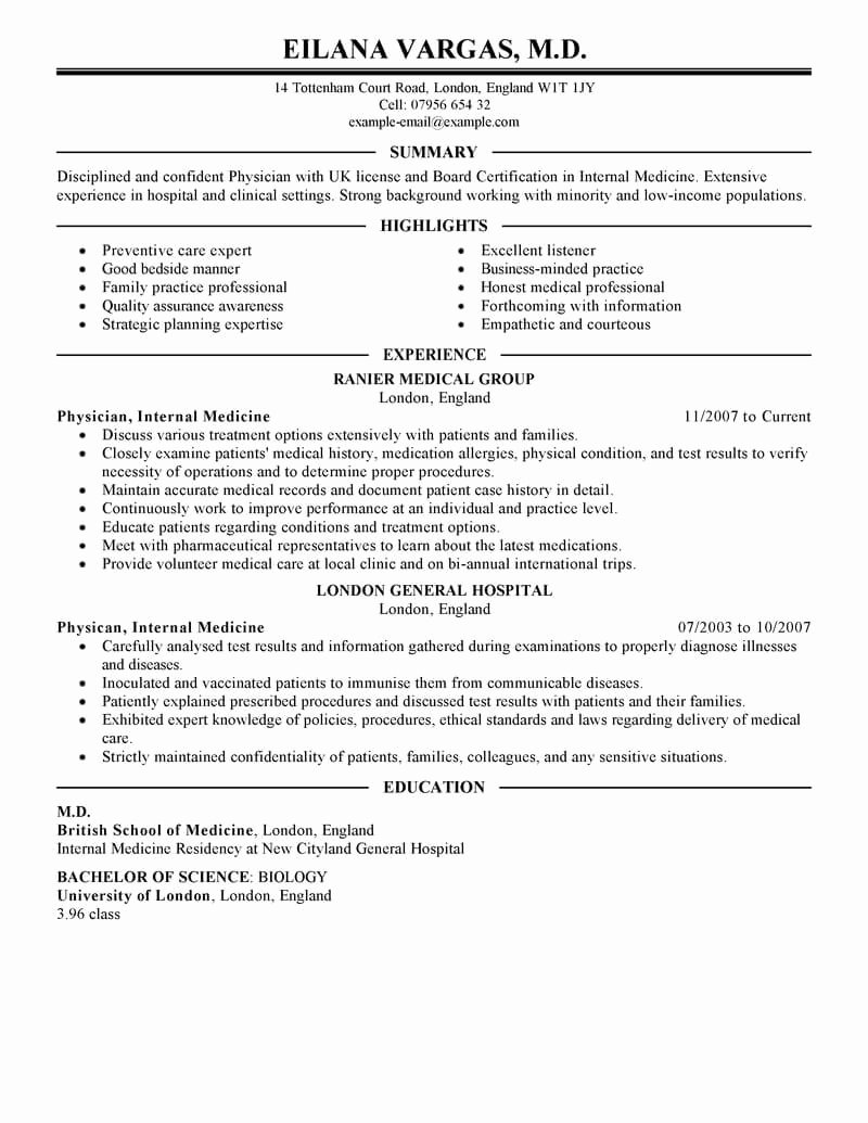 Physician Cv Template Word Lovely Best Doctor Resume Example