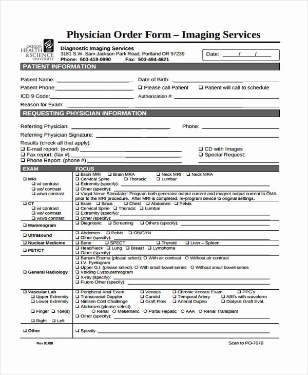Physician orders form Template Lovely Sample Request form