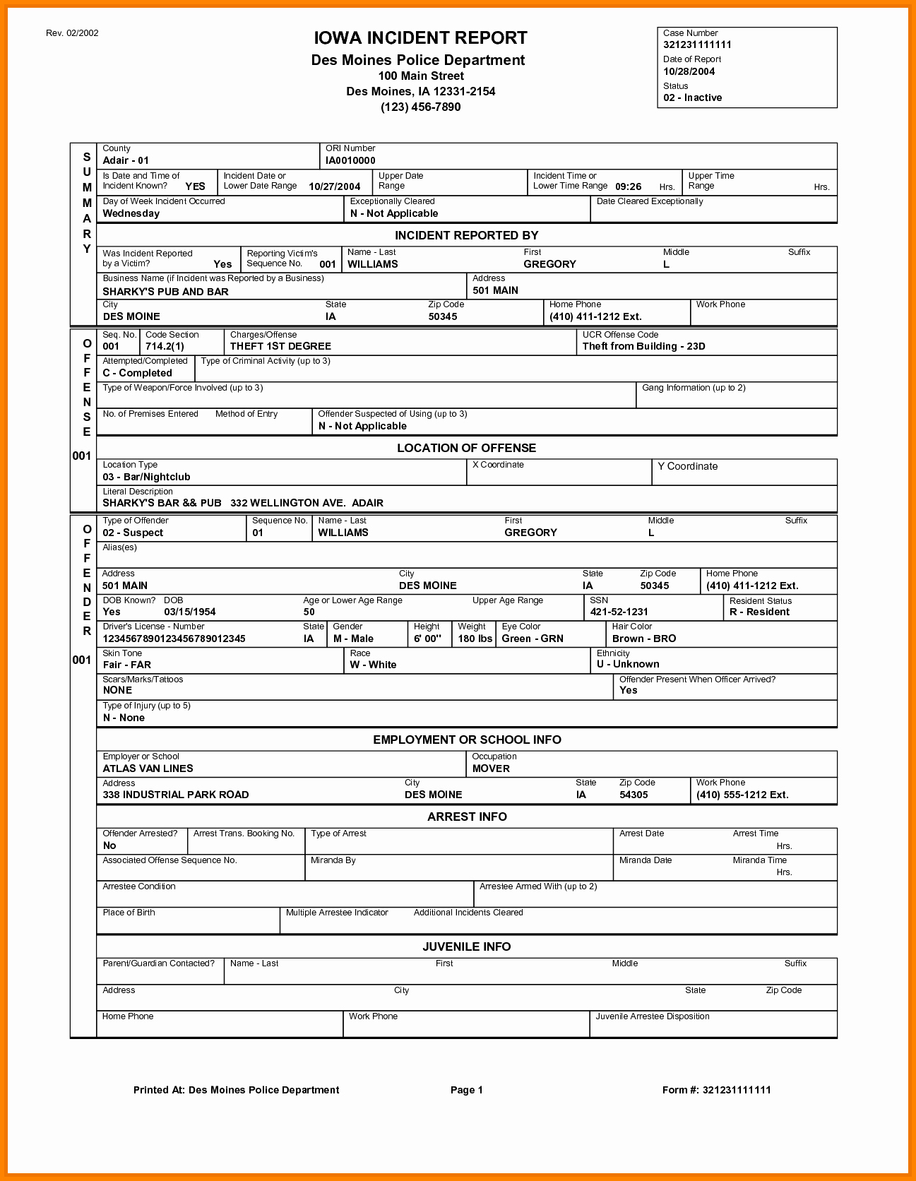 Police Incident Report Template Best Of 6 Police Incident Report form