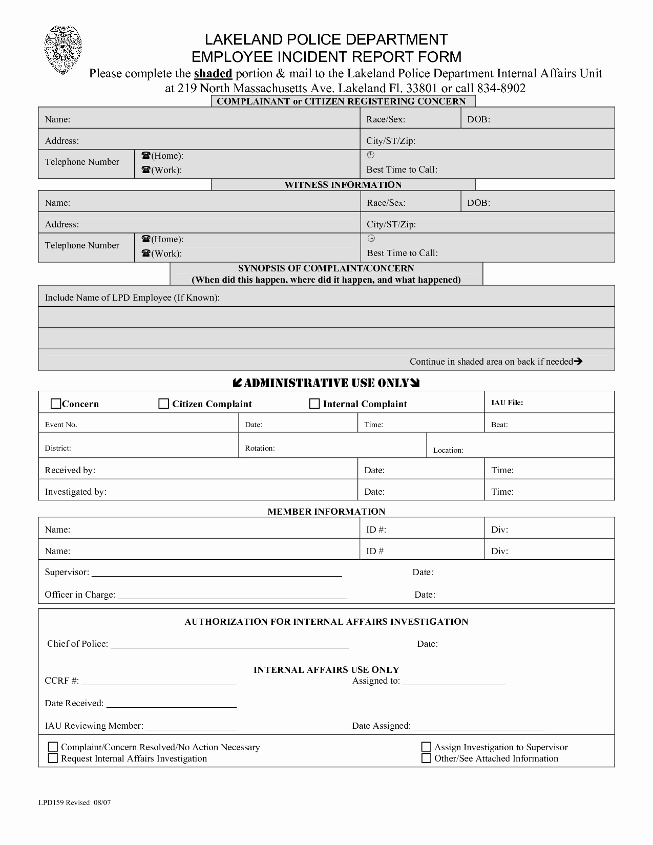 Police Incident Report Template Best Of Best S Of Printable Blank Police Reports Blank