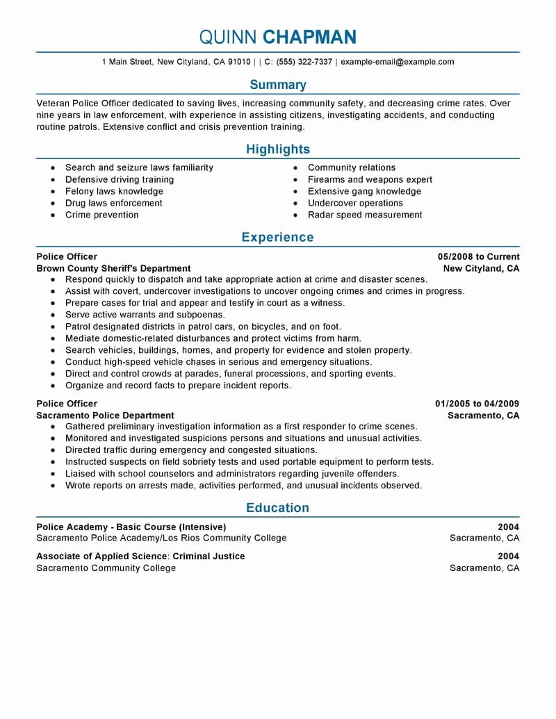 Police Officer Resume Template Awesome Best Police Ficer Resume Example