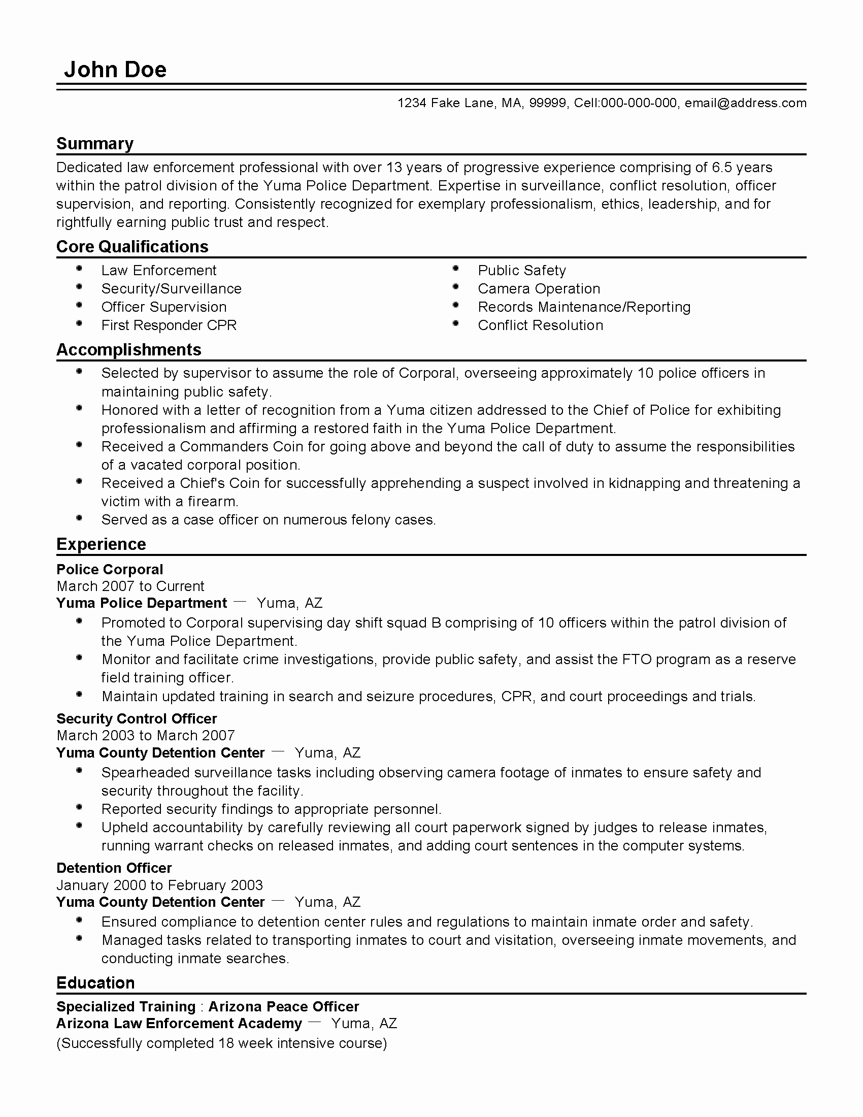 Police Officer Resume Template New Police Ficer Resume Template Sarahepps