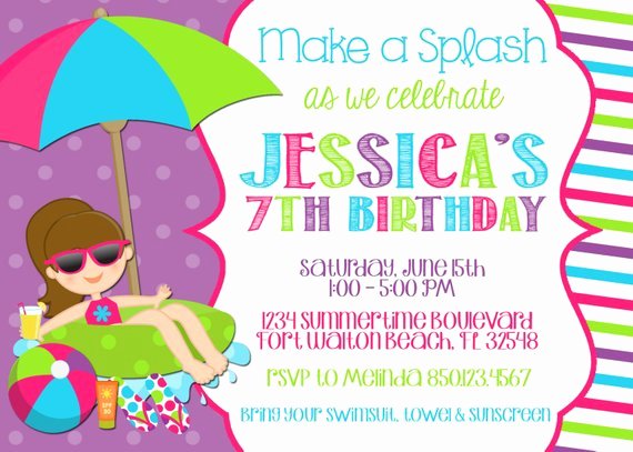 Pool Party Invite Template Lovely Swimming Pool 5x7 Invitation Girl Birthday Party Printable