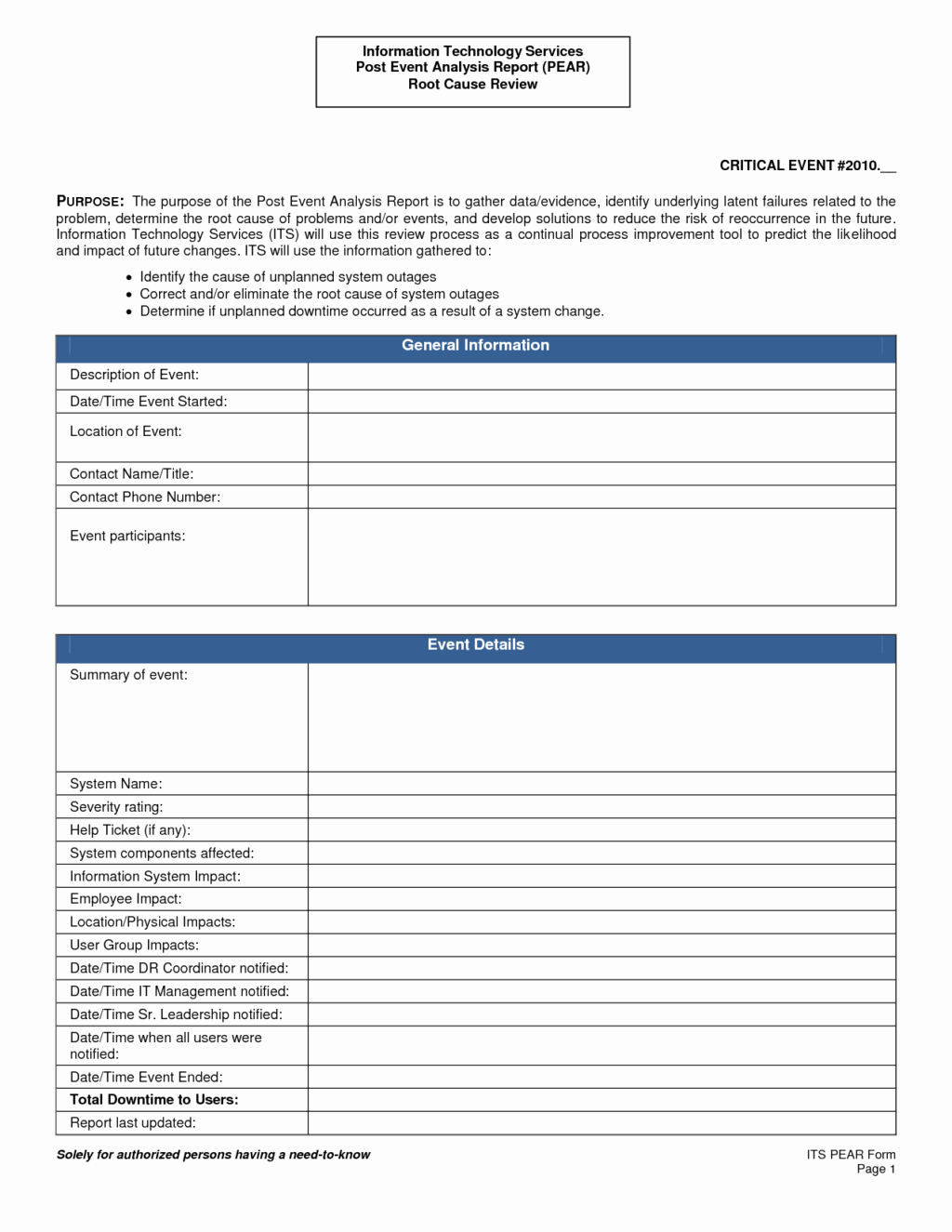 Post event Report Template Inspirational Basic Root Cause Post event Analysis Report Template V M