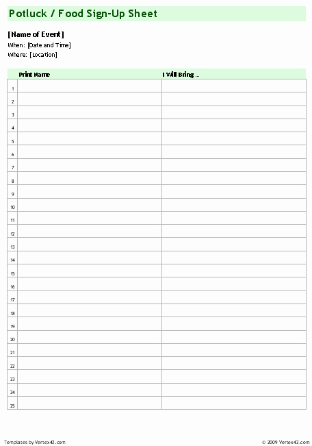 Potluck Sign Up Template Awesome Sign Up Sheets Potluck Sign Up Sheet