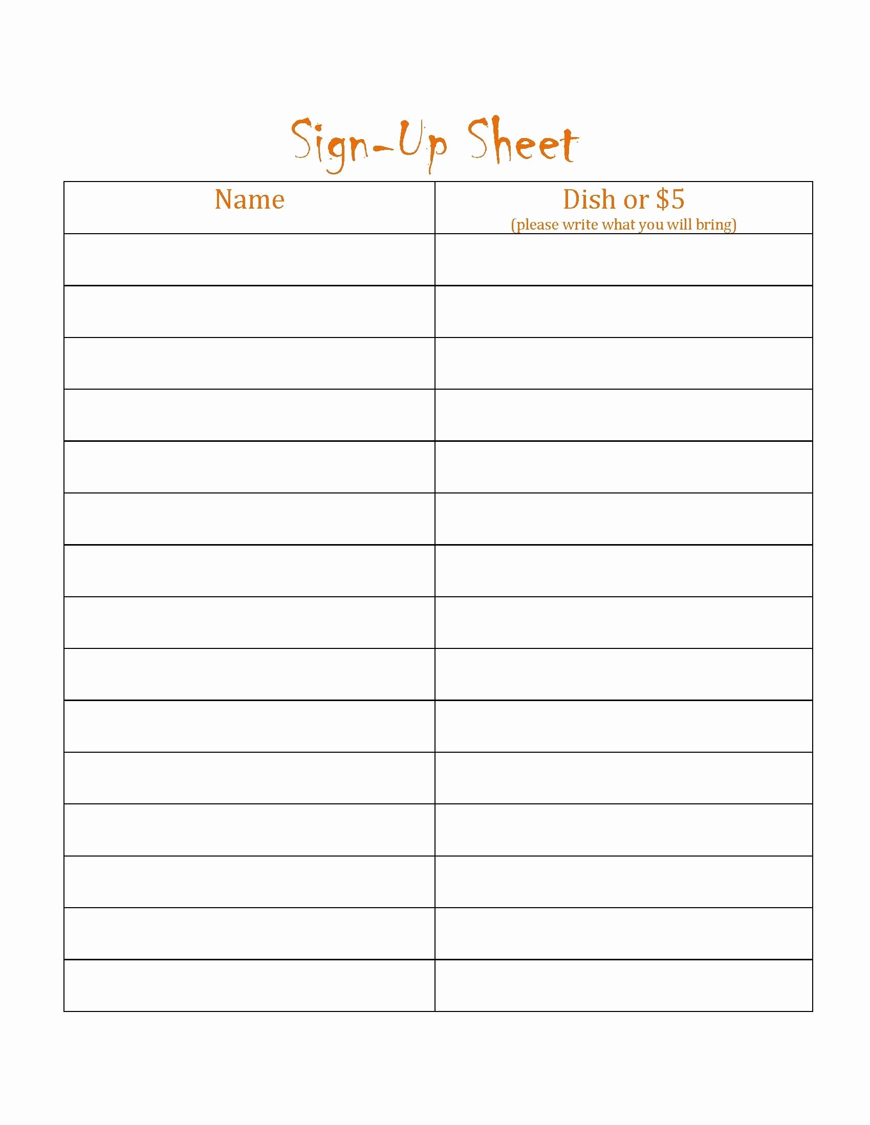 Potluck Sign Up Template Lovely Free Potluck Sign Up Template Simple