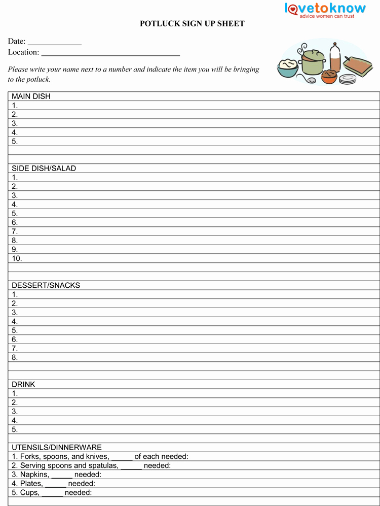 Potluck Sign Up Template Luxury Potluck Sign Up Sheet Template Pdf 750×997
