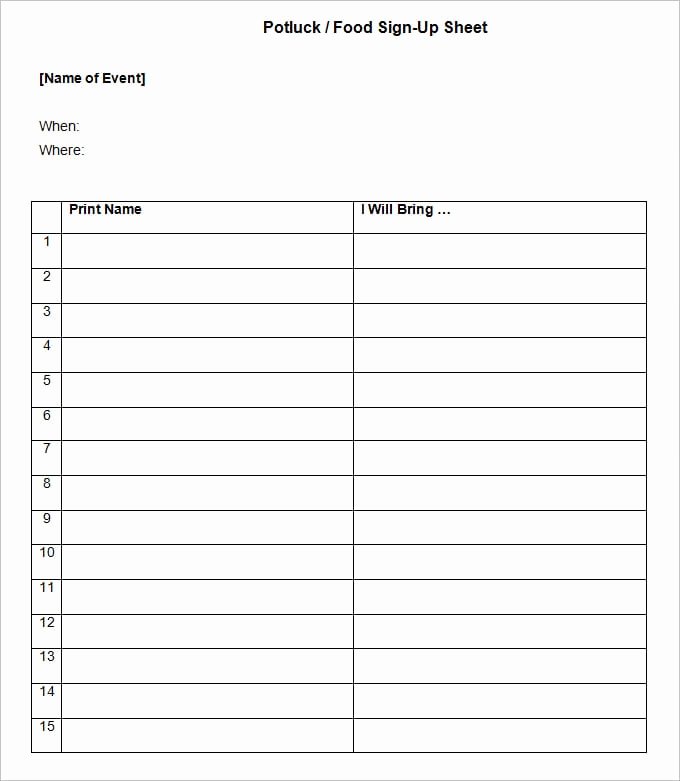 Potluck Sign Up Template New Potluck Sign Up Sheets