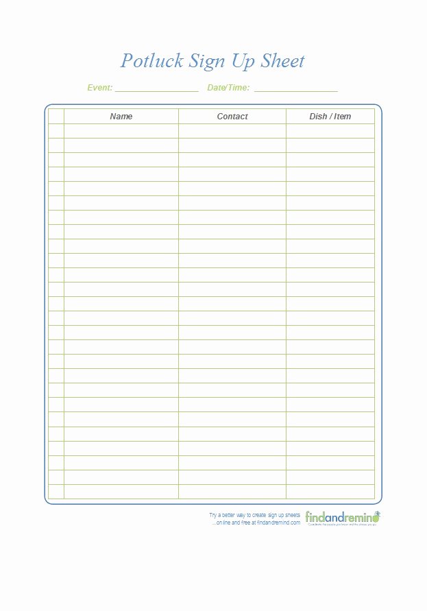 Potluck Signup Sheet Template Beautiful 38 Best Potluck Sign Up Sheets for Any Occasion
