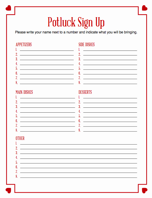 Potluck Signup Sheet Template Beautiful Awesome Potluck Sign Up Sheet Template for Your