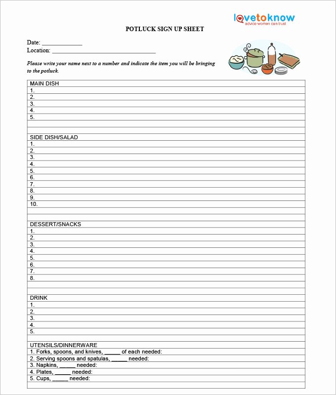 Potluck Signup Sheet Template Unique Sign Up Sheets 58 Free Word Excel Pdf Documents