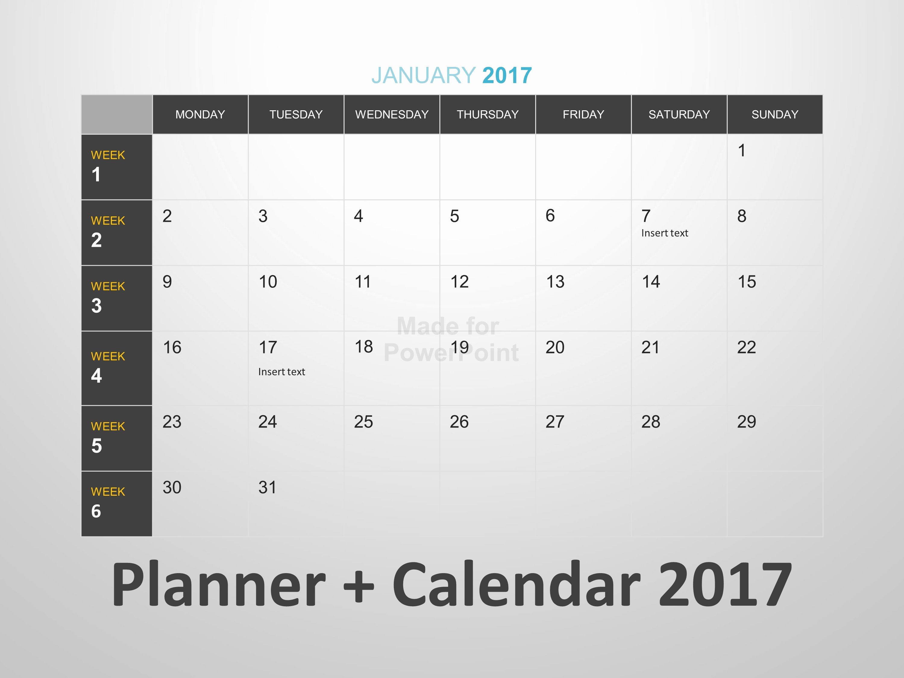 Powerpoint Calendar Template 2017 Awesome Planner Calendar Editable Powerpoint Template