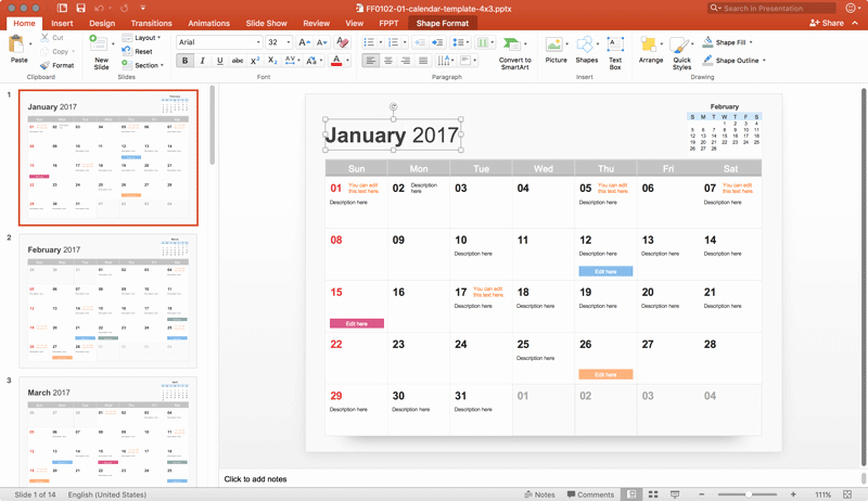 Powerpoint Calendar Template 2017 Elegant Free Calendar 2017 Template for Powerpoint