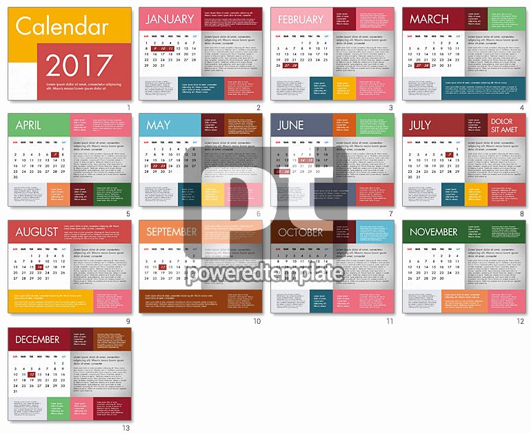 Powerpoint Calendar Template 2017 Unique Calendar 2017 In Flat Design for Powerpoint Presentations