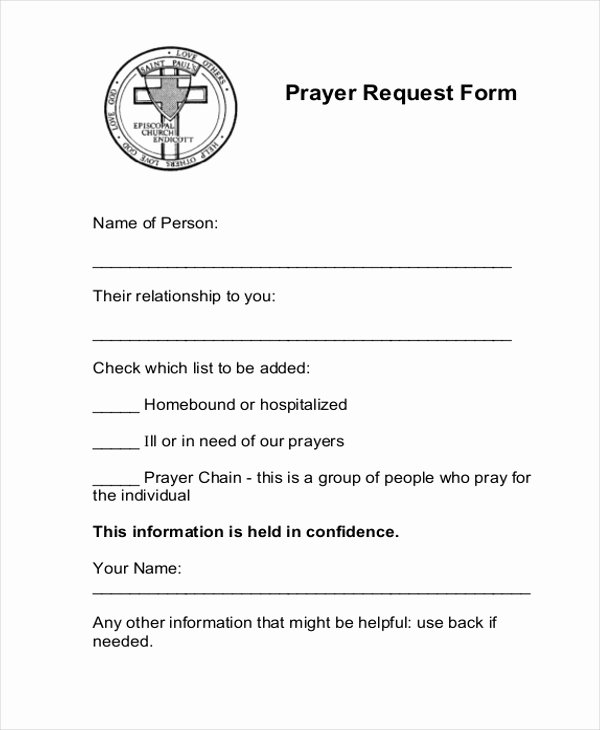 Prayer Request Cards Template Awesome Sample Prayer Request form 10 Free Documents In Pdf