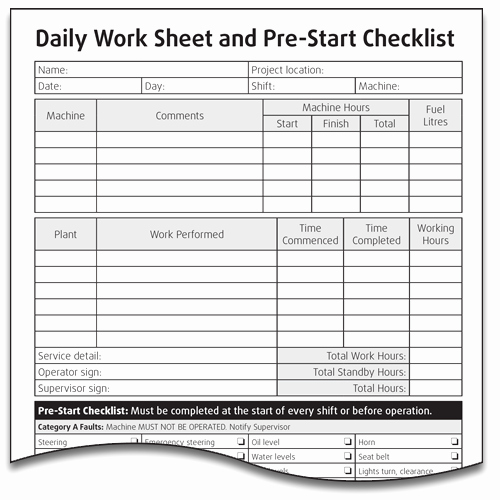 Pre Construction Checklist Template Awesome Daily Machine Worksheet Pre Start Checklist Lockbox