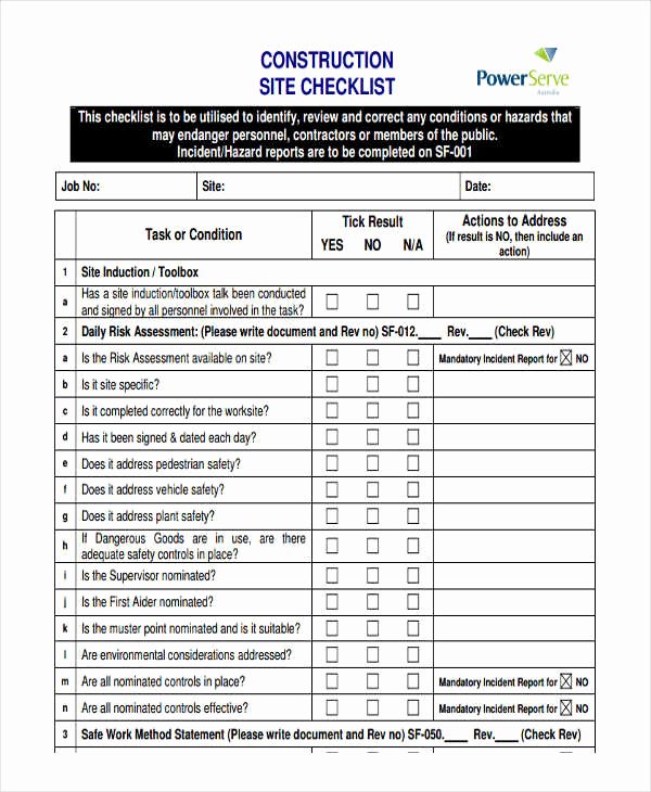 Pre Construction Checklist Template Lovely 9 Construction Checklist Templates Free Samples