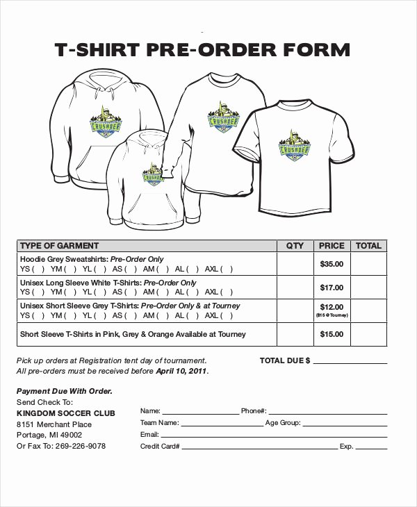 Pre order form Template Awesome 12 T Shirt order forms Free Sample Example format