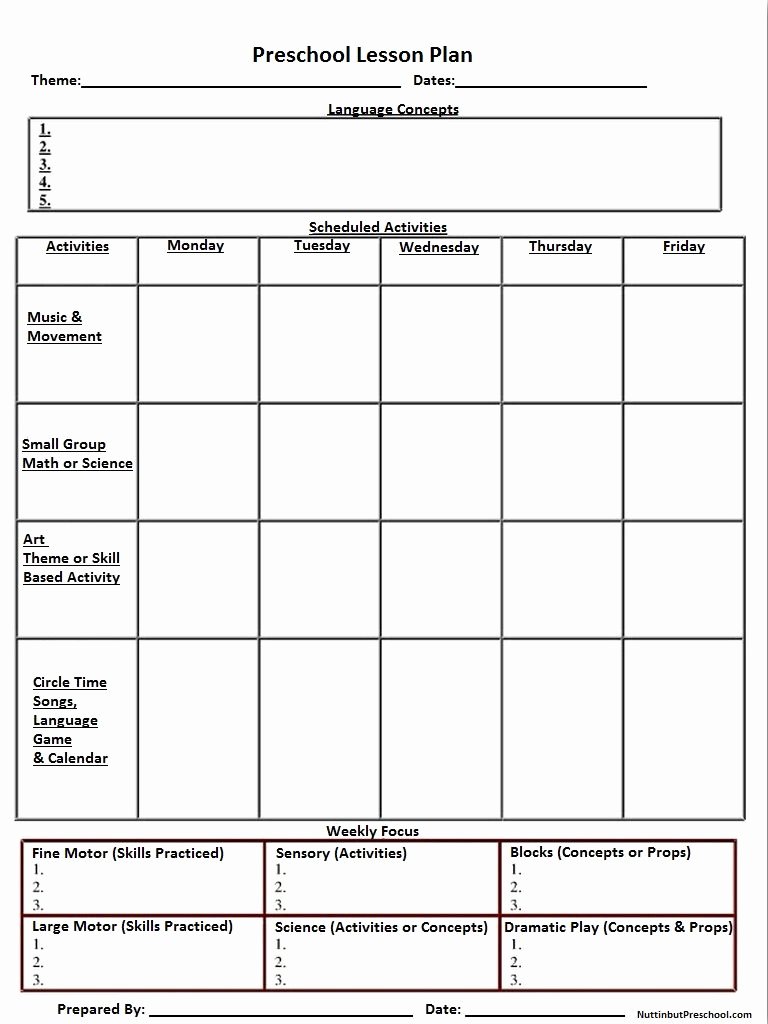 Prek Lesson Plan Template Elegant Blank Preschool Weekly Lesson Plan Template