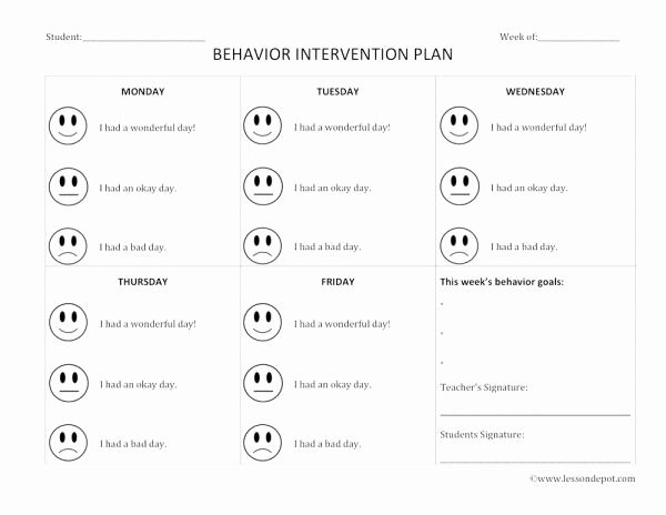 Preschool Behavior Plan Template Awesome Behavior Intervention Lesson Plan Template
