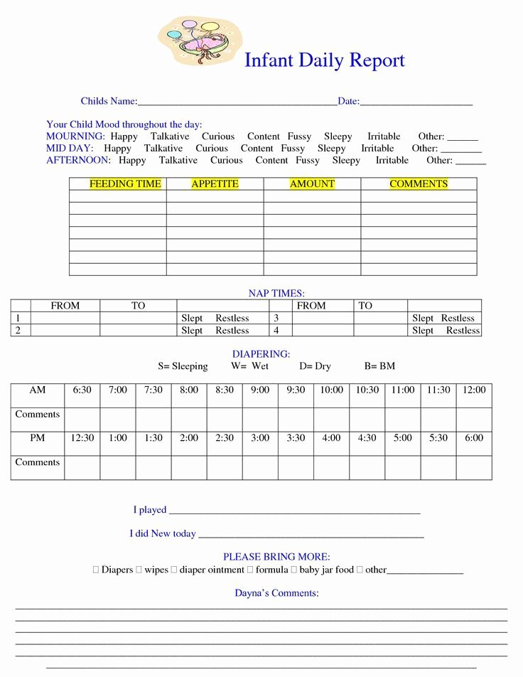 Preschool Daily Report Template Inspirational Daily Report Sheet Images Daily Notes