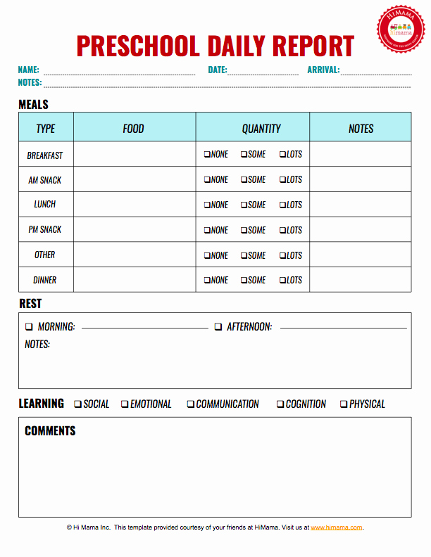 Preschool Daily Report Template Unique Himama Daycare Daily Sheets Reports forms and