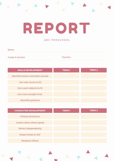 Preschool Report Card Template Awesome Customize 81 Preschool Report Card Templates Online Canva