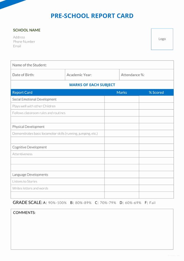 Preschool Report Card Template Fresh 12 School Report Templates Pdf Doc Excel