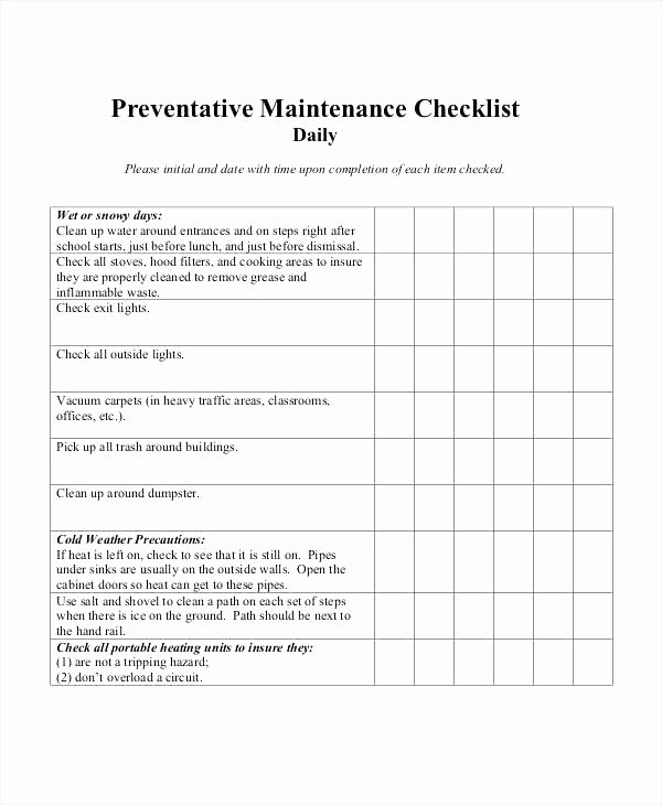 Preventative Maintenance Checklist Template Beautiful Office Maintenance Checklist Template – Cassifields