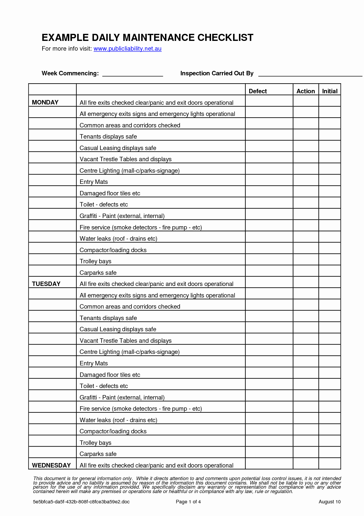 Preventative Maintenance Checklist Template Stcharleschill Template