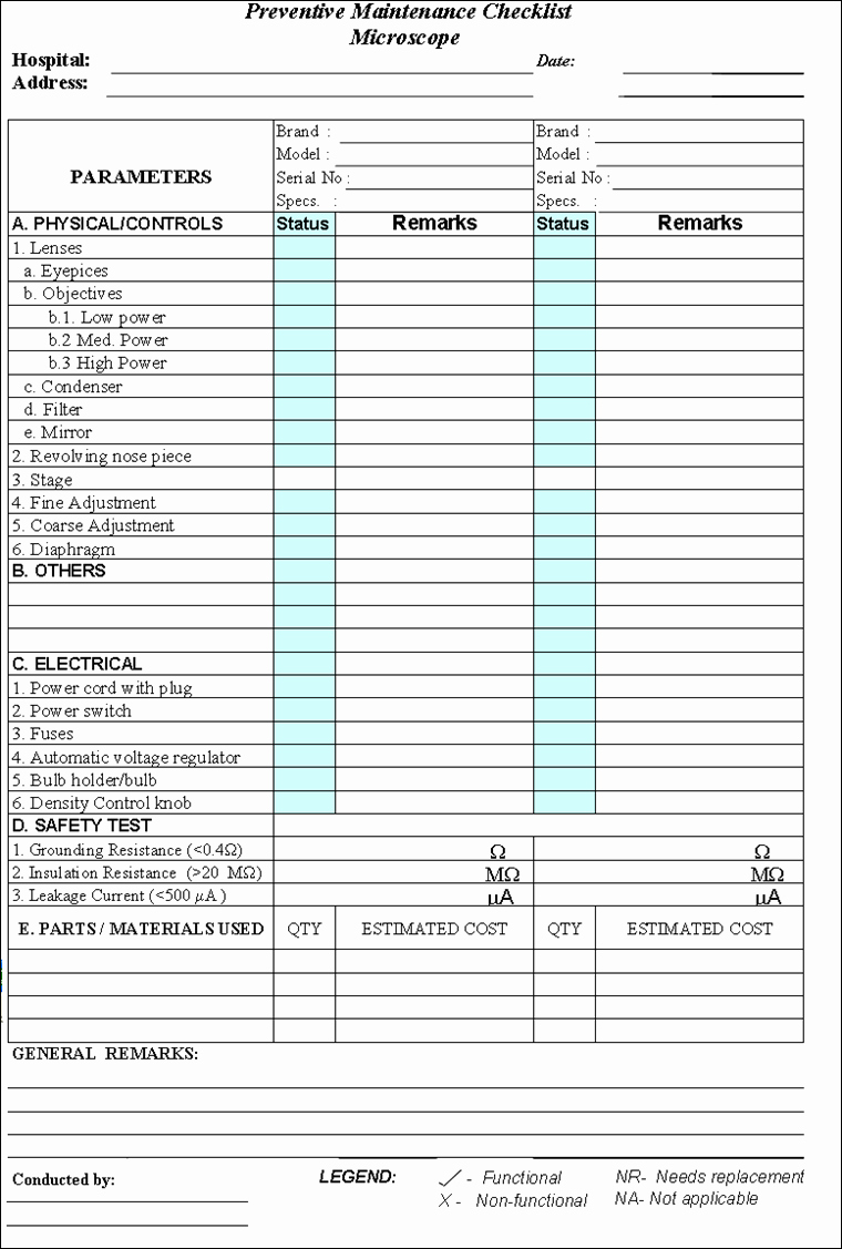 Preventative Maintenance Checklist Template New Preventive Maintenance Spreadsheet