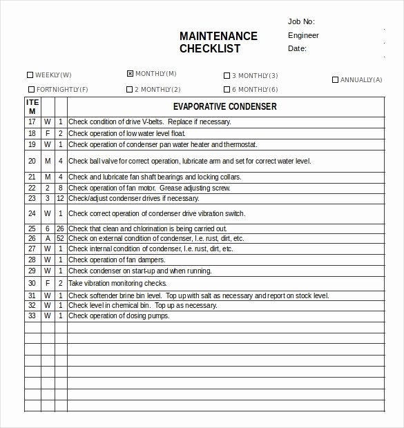 Preventative Maintenance Checklist Template Unique 27 Maintenance Checklist Templates Pdf Doc