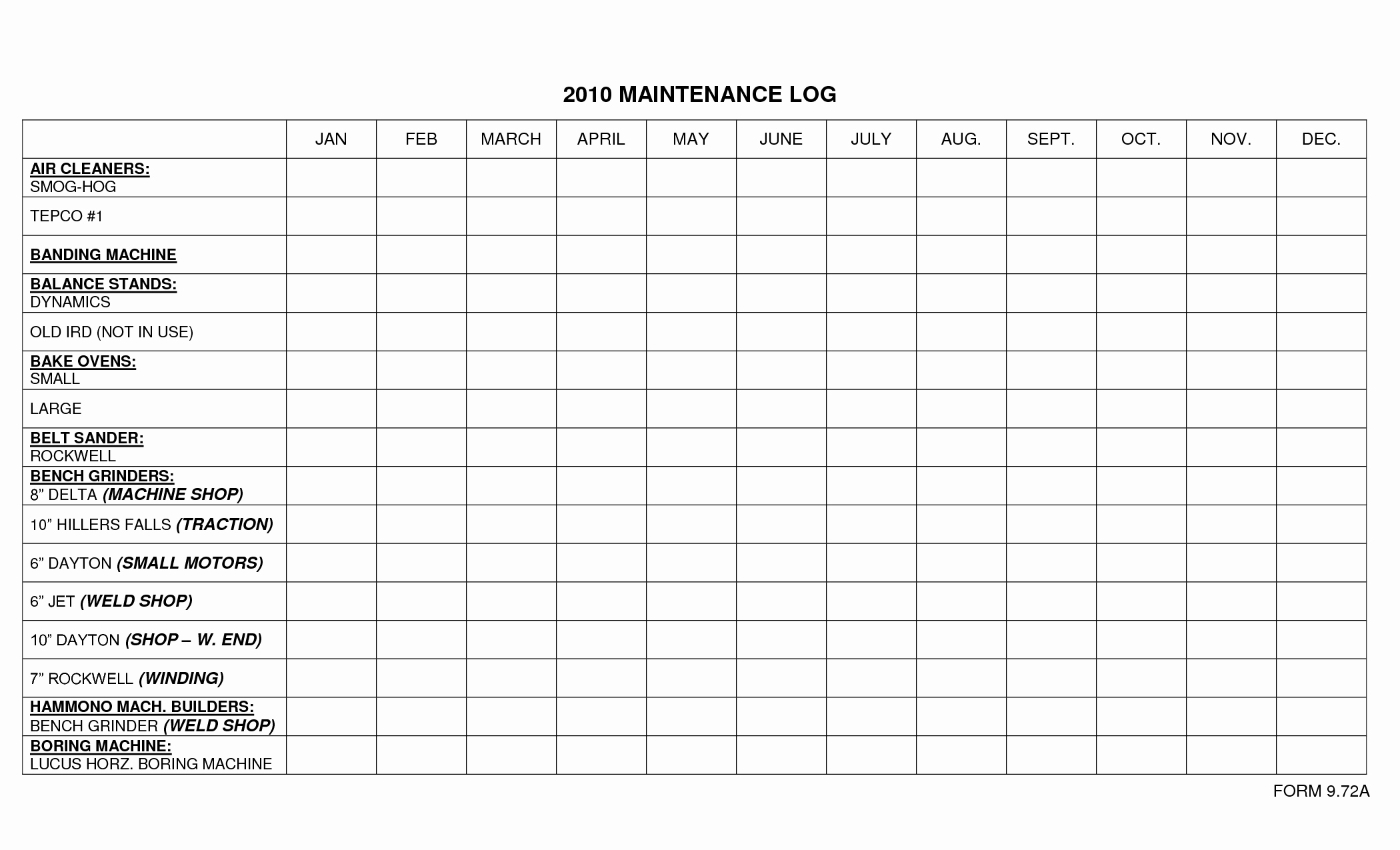 Preventative Maintenance Schedule Template Luxury Best S Machine Maintenance Log Sheet Template