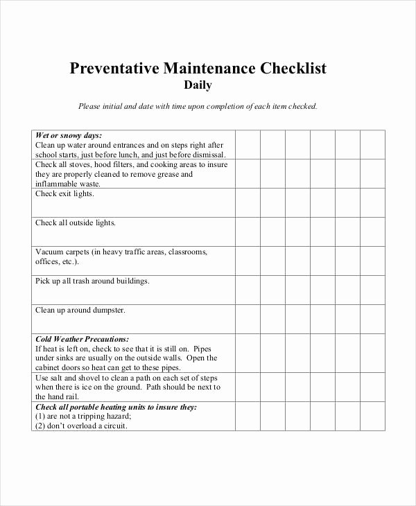 Preventative Maintenance Schedule Template Unique 9 Maintenance Checklist Examples Samples