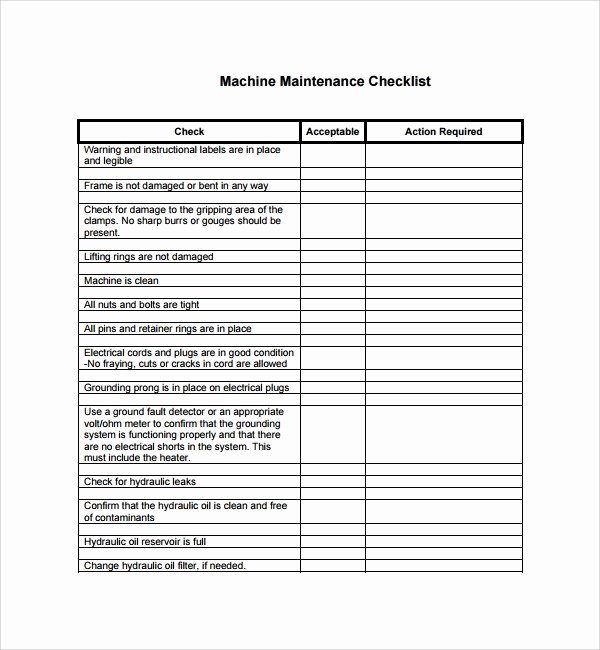 Preventive Maintenance Checklist Template Inspirational Sample Maintenance Checklist Template 9 Free Documents