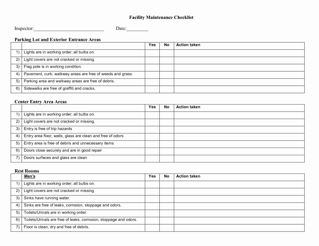 Preventive Maintenance Checklist Template New 7 Facility Maintenance Checklist Templates Excel Templates