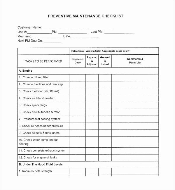 Preventive Maintenance form Template Beautiful 17 Maintenance Checklist Templates – Pdf Word Pages