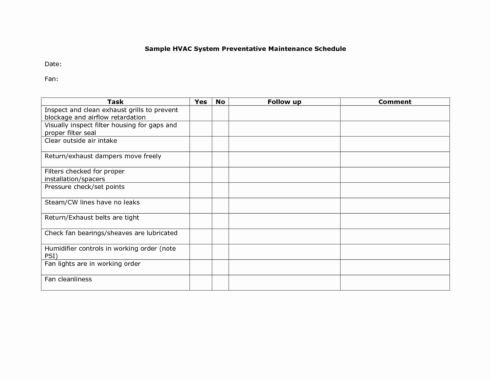Preventive Maintenance form Template New 28 Of Furnace Checklist Template