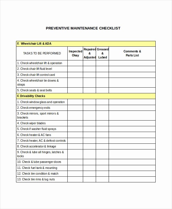Preventive Maintenance Schedule Template Lovely 41 Checklist Templates