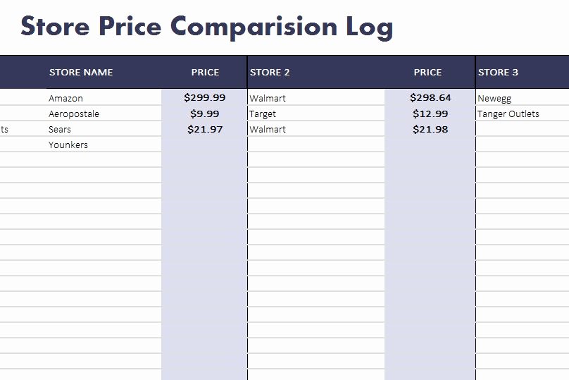 Price Comparison Excel Template Luxury Store Price Parison Log My Excel Templates