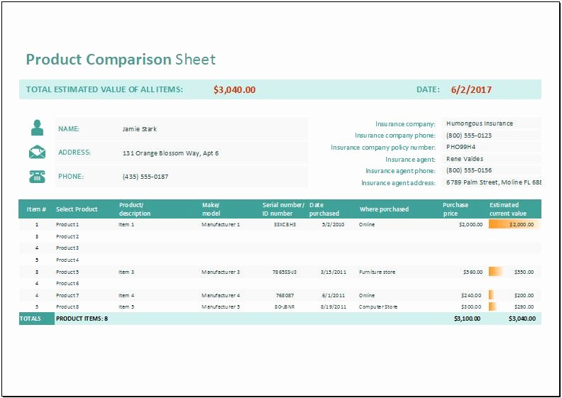 Price Comparison Excel Template New Product Parison Sheet Template for Ms Excel