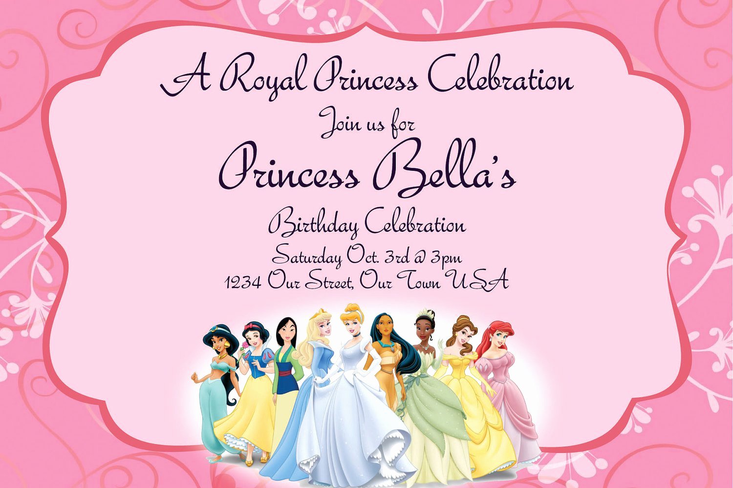 Princess Party Invitation Template Awesome Disney Princesses Birthday Invitations Disney Princess