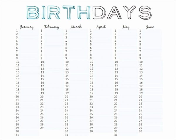 Printable Birthday Calendar Template Lovely 43 Birthday Calendar Templates Psd Pdf Excel